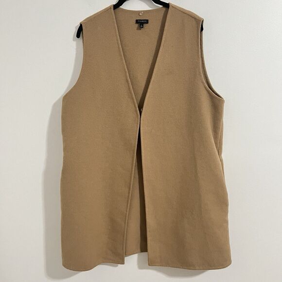 Talbots Wool Blend Long Vest Duster Size L Tan Sleeveless Minimalist Equestrian - Picture 1 of 7
